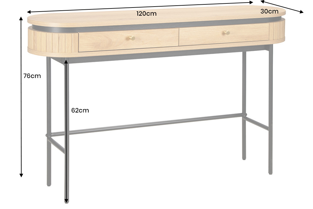 Moderner Konsolentisch ATELIER 120cm natur Eiche schwarz mit Schublade