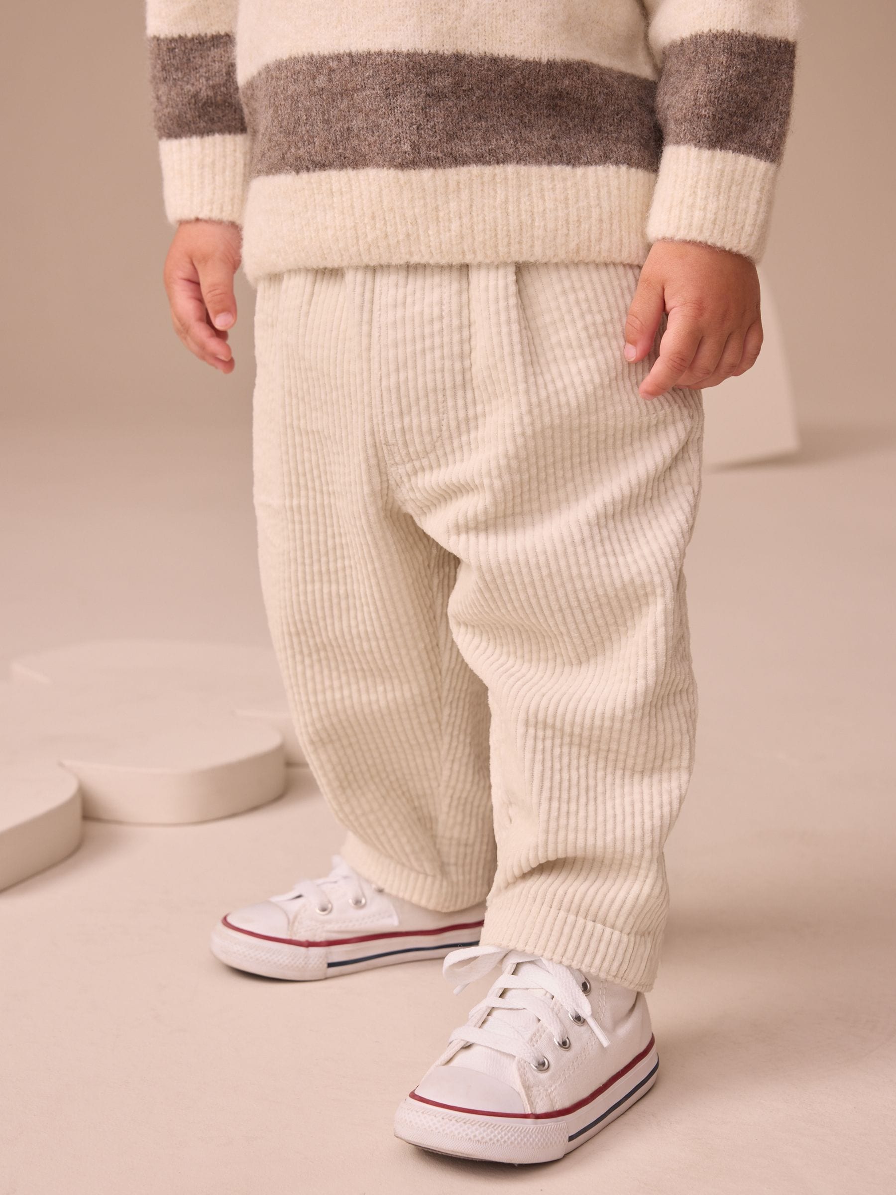 Ecru - Corduroy broek met textuur en aantrekkoord (3mnd-7jr)