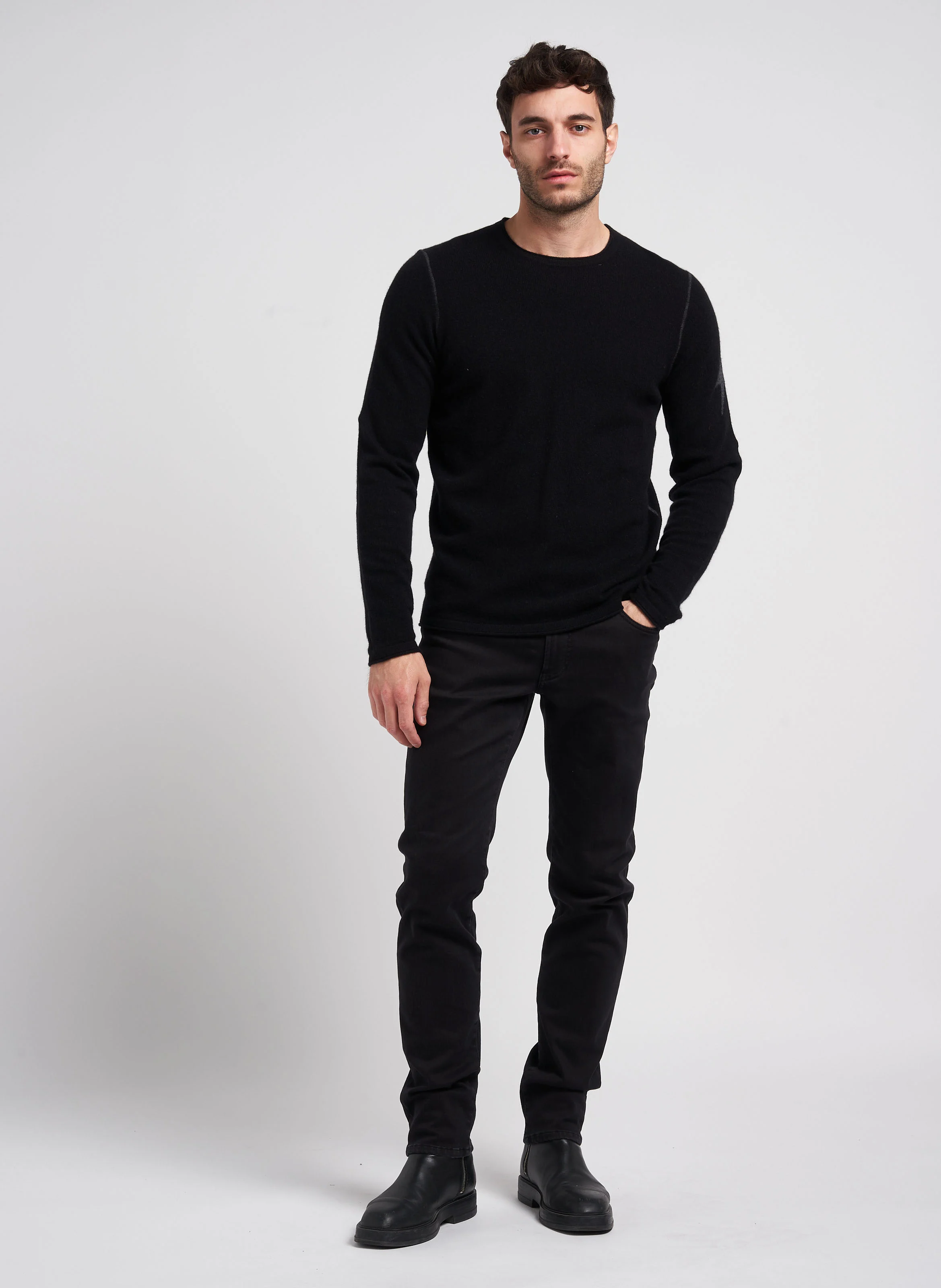 Pull col rond en cachemire| Noir