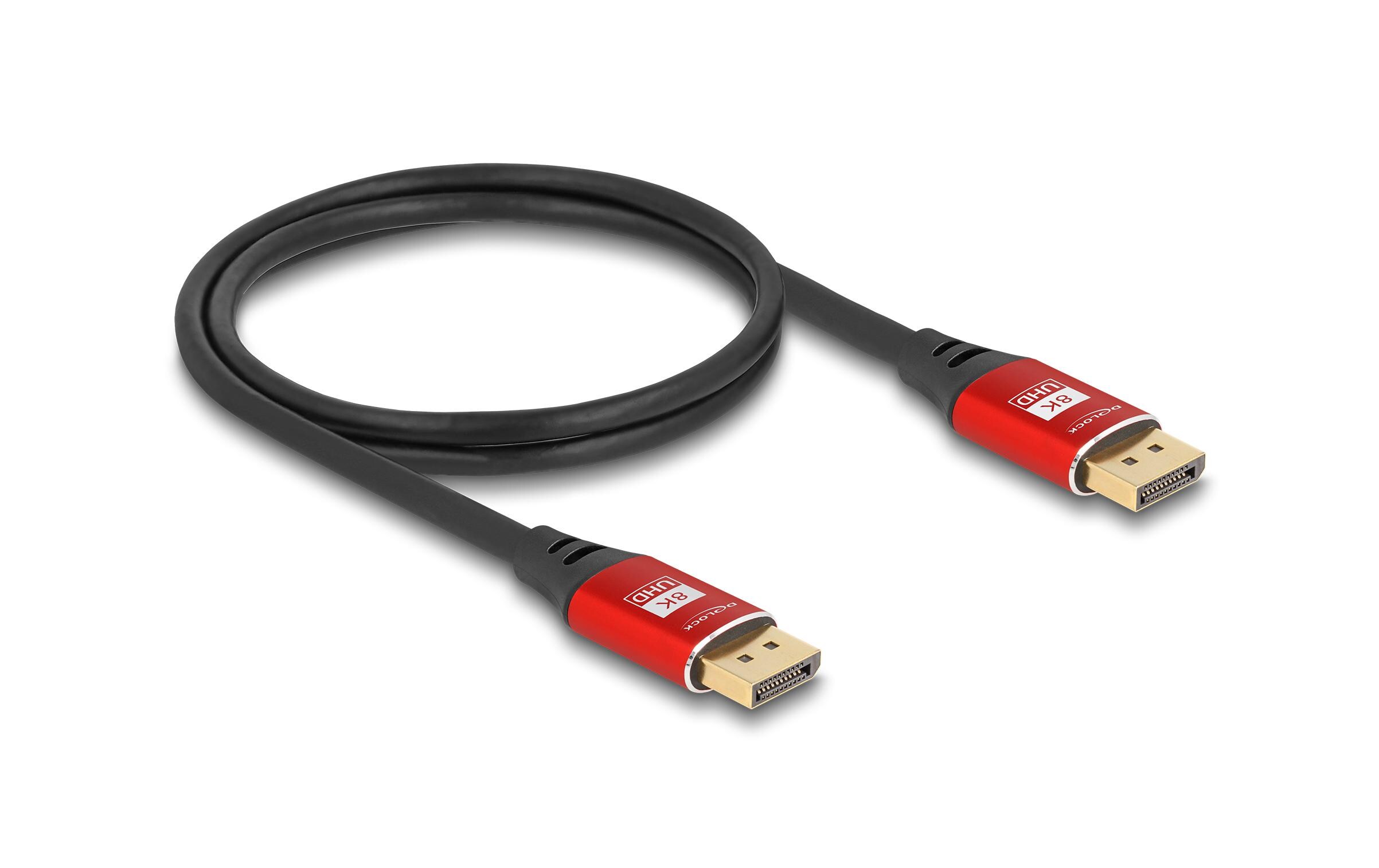 Kabel 8K 60 Hz DisplayPort - DisplayPort, 1 m, RotDelock DisplayPort Kabel 8K 60 Hz 1 m rot Metall