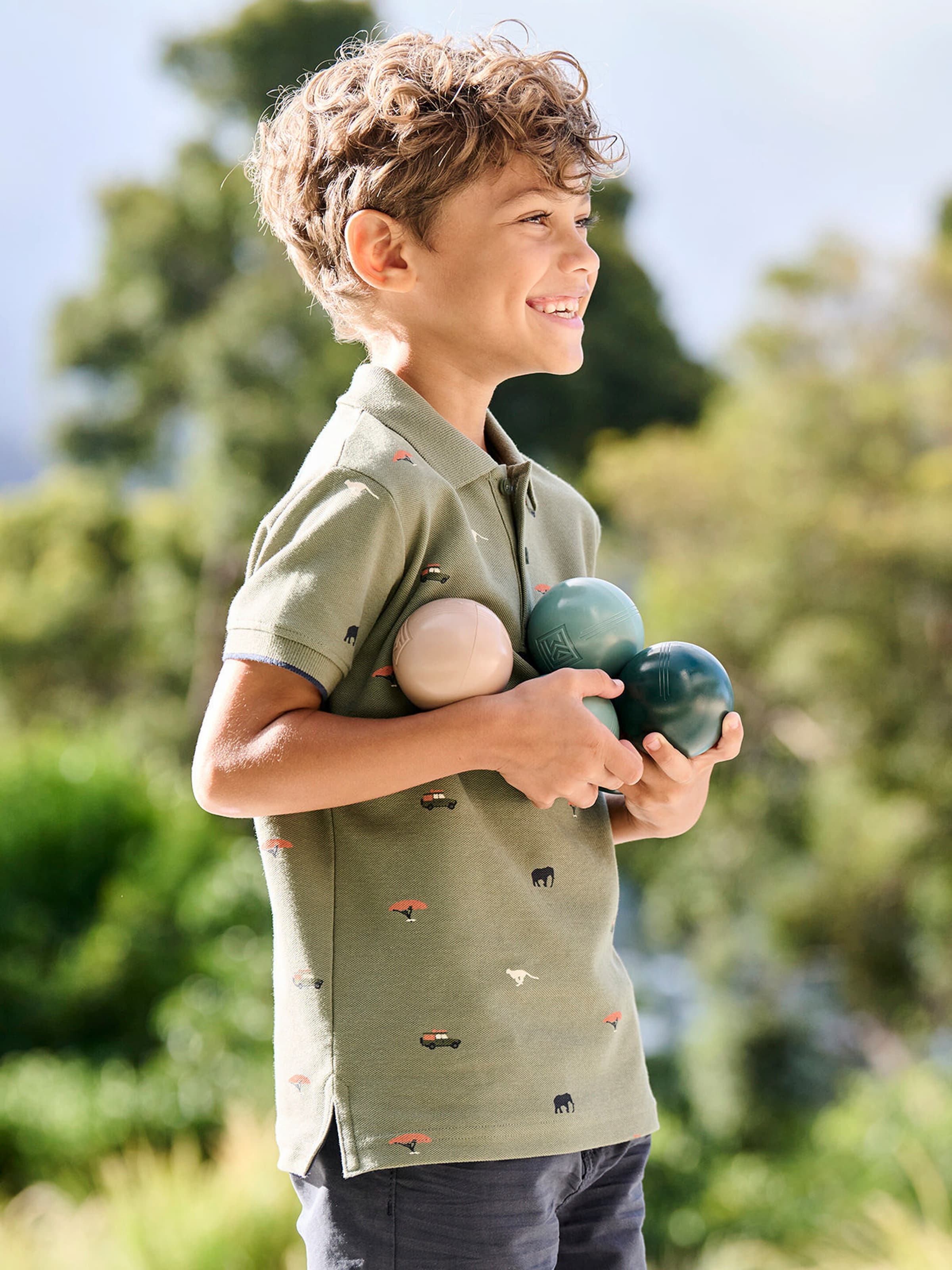 Vertbaudet Jungen Poloshirt mit Allover-Print khaki