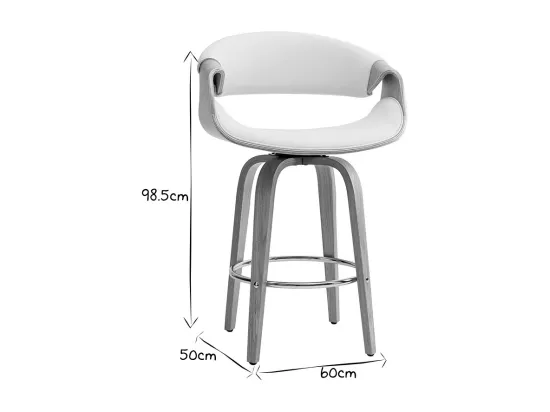 Tabouret de bar design blanc et bois clair 65 cm ARAMIS