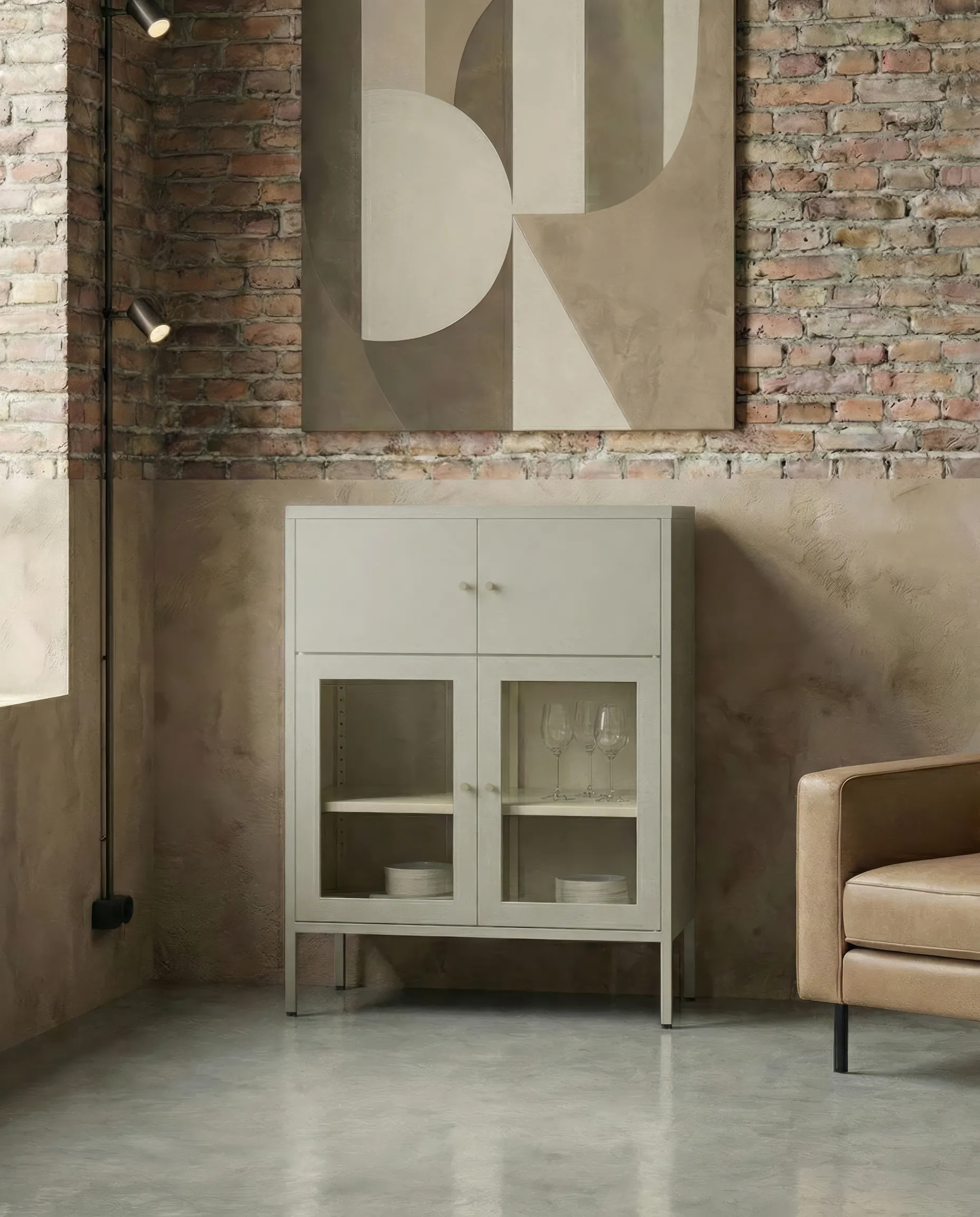 Glazen vitrinekast ESHOLT Metaal 80 cm Lichtbeige