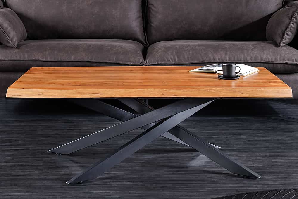 Massivholz Couchtisch MAMMUT 110cm Akazie schwarz 3,5cm Tischplatte Baumkante