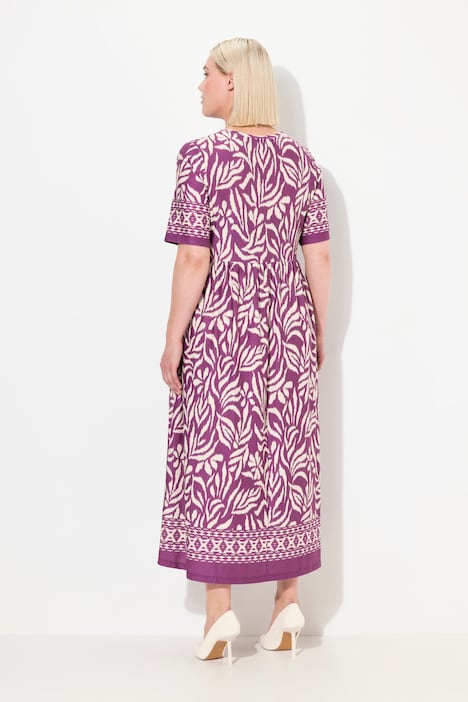 Jerseykleid, A-Linie, florales Muster, Bordüre