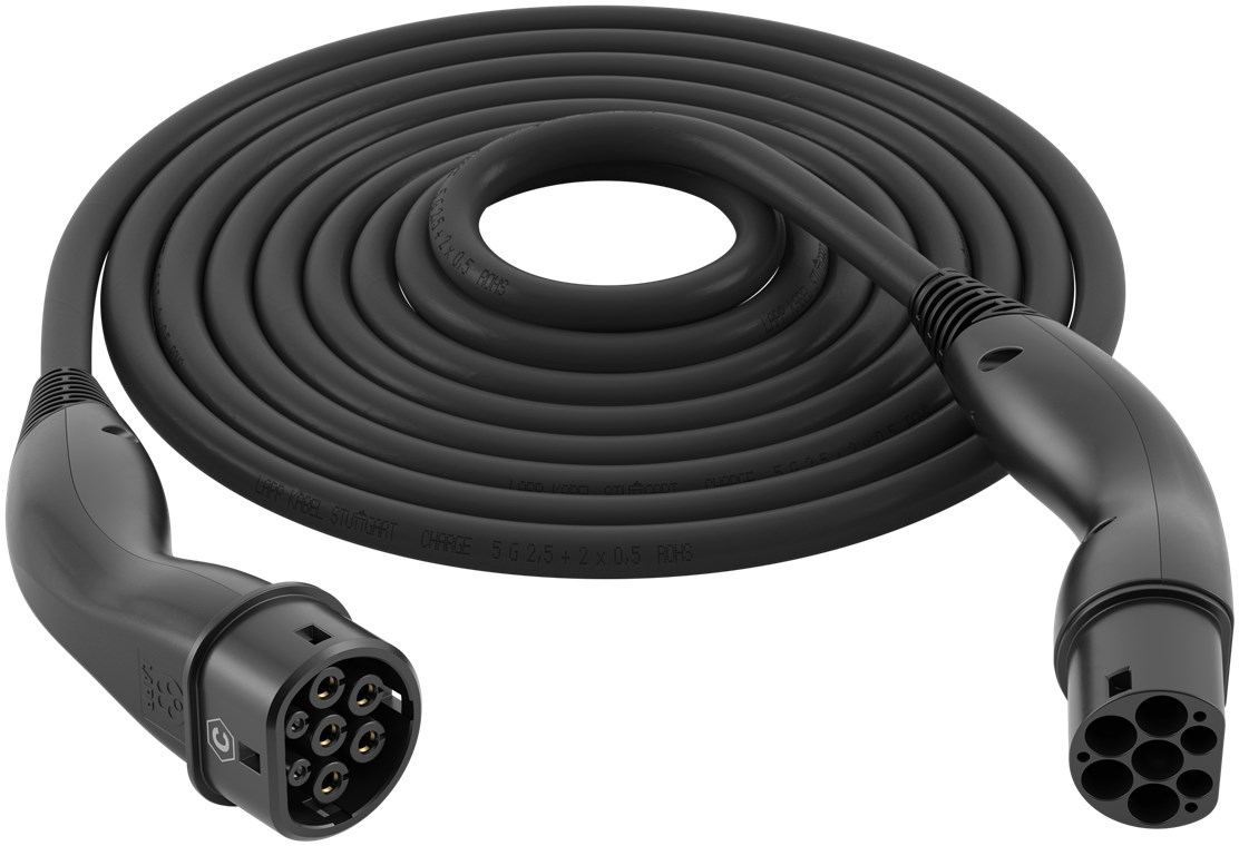 (5m) Selbstaufrollendes Helix 22kW/32A Elektroauto Ladekabel 3-phasiges Stromkabel für Hybrid- / E-Autos mit Typ 2 Anschluss (61795) - Schwarz