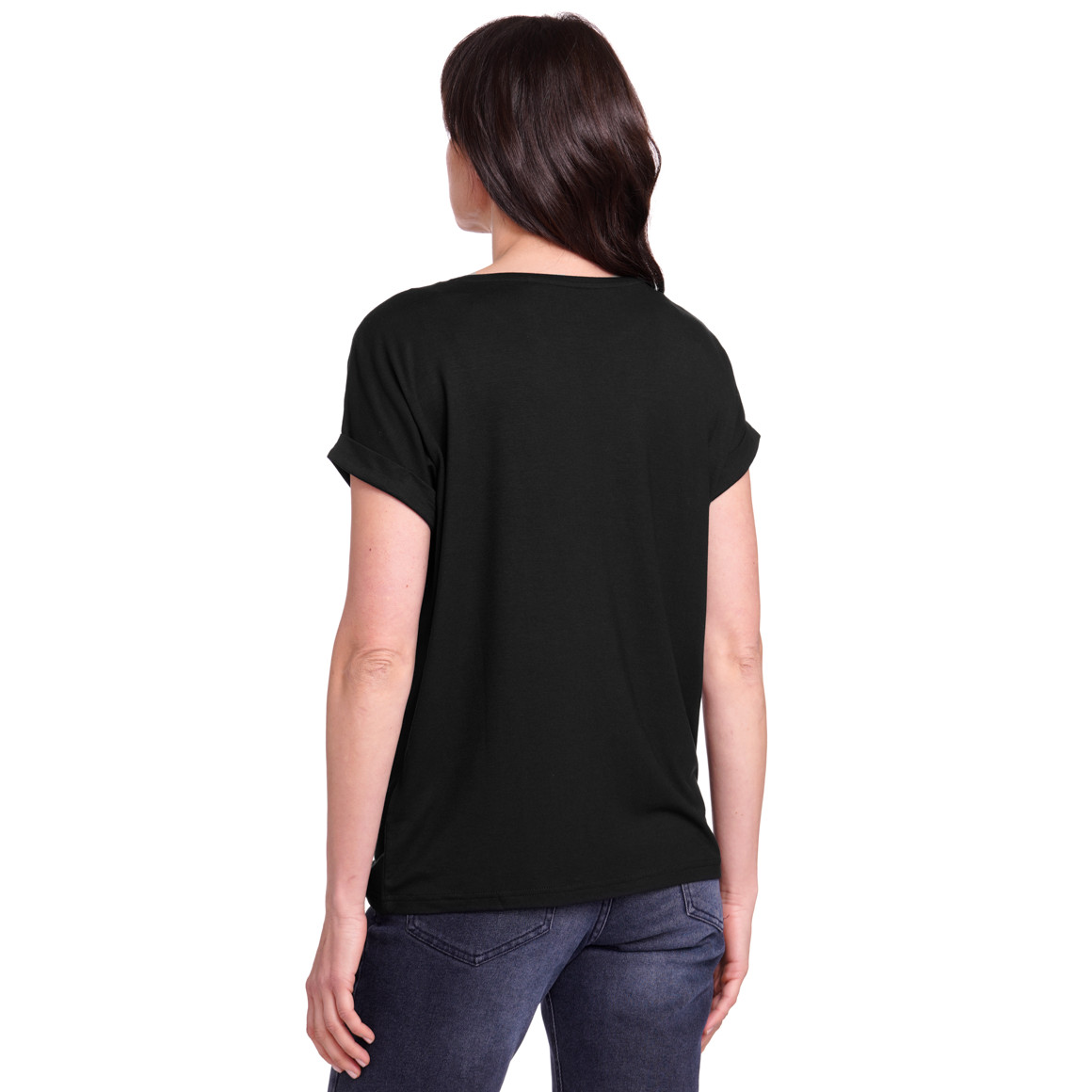 Gina Benotti Damen T-Shirt mit fixierten Turn-ups schwarz