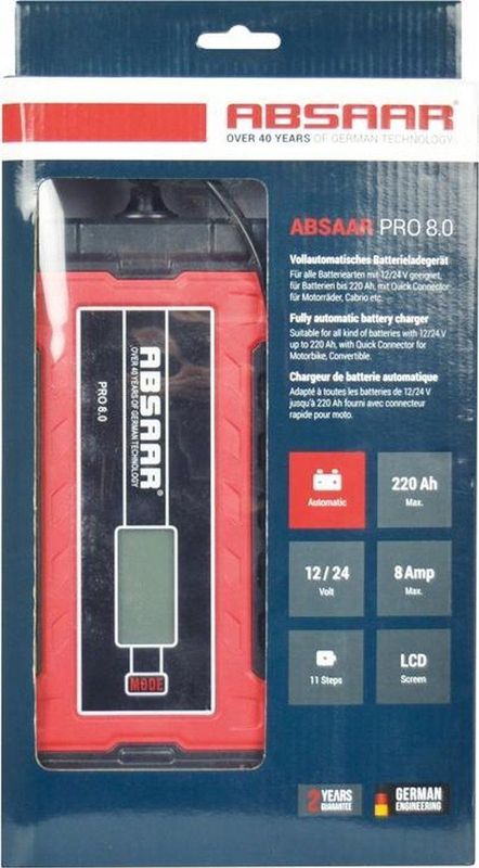 Absaar - Smartlader PRO 8.0 - Acculader - 12/24V - 8A