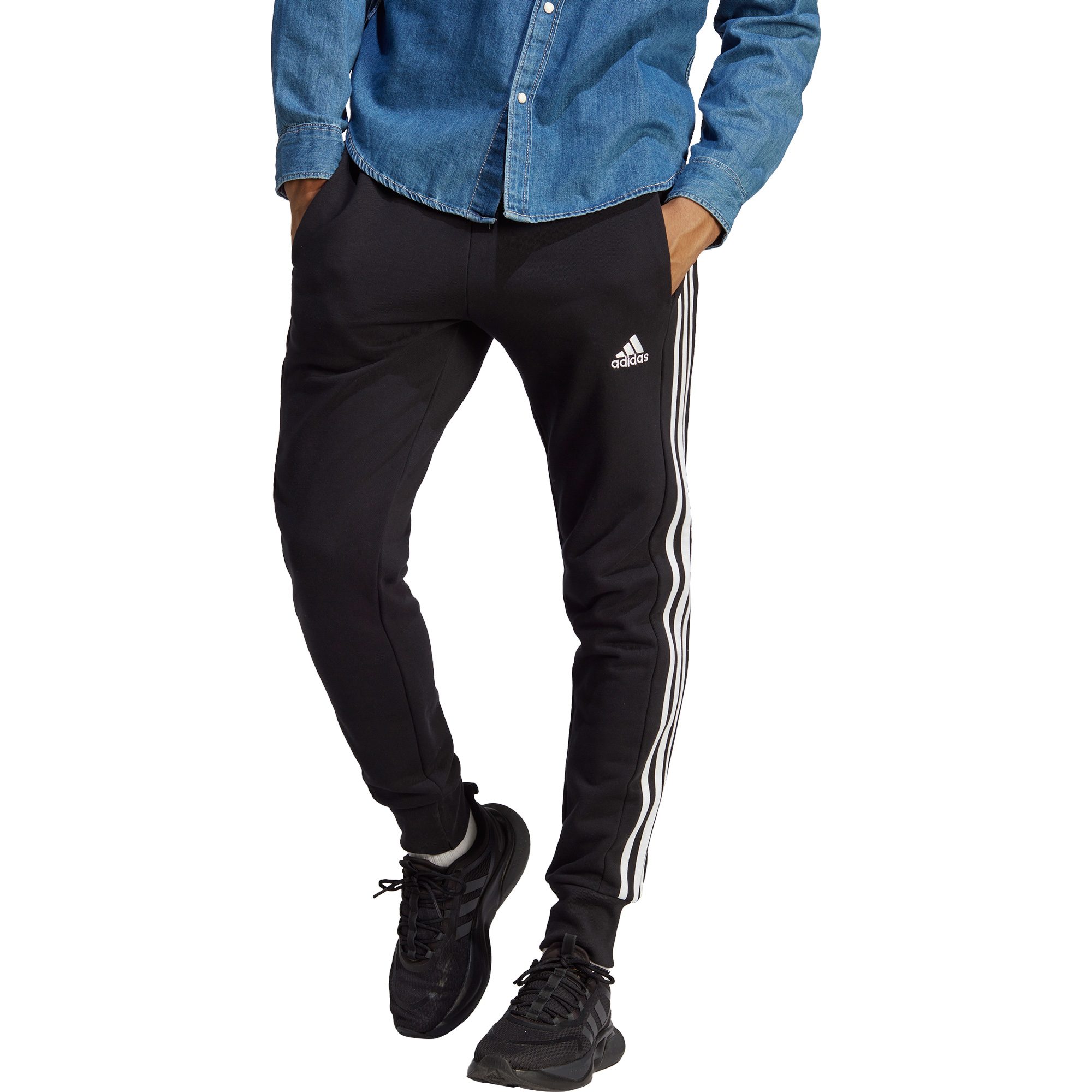 adidas Essentials French Terry Tapered Cuff 3-Streifen Jogginghose Herren schwarz