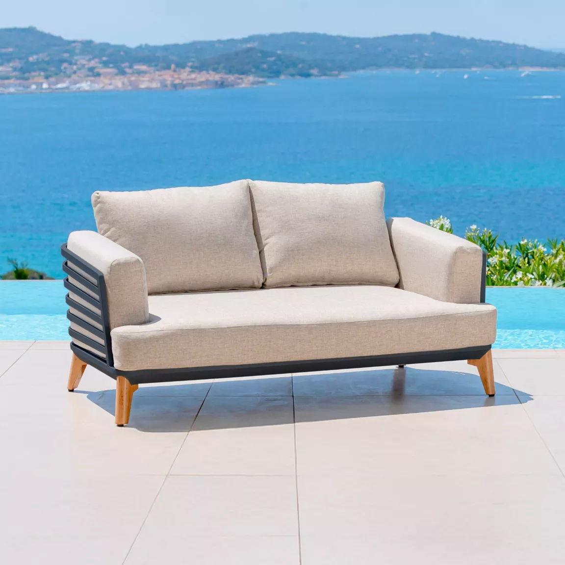 Salon de jardin aluminium 7 places 6 pcs Monte Carlo Gris anthracite et taupe