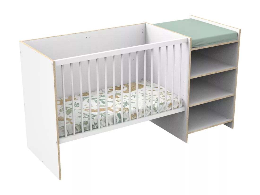 Lit bébé combiné 120x60 évolutif en 90x190 en bois blanc