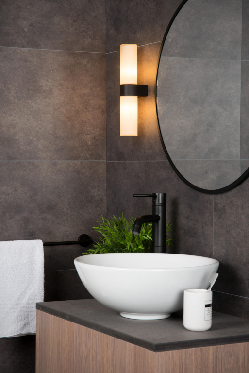 Lucide Jesse 2 wandlamp badkamer IP44 medium zwart/wit
