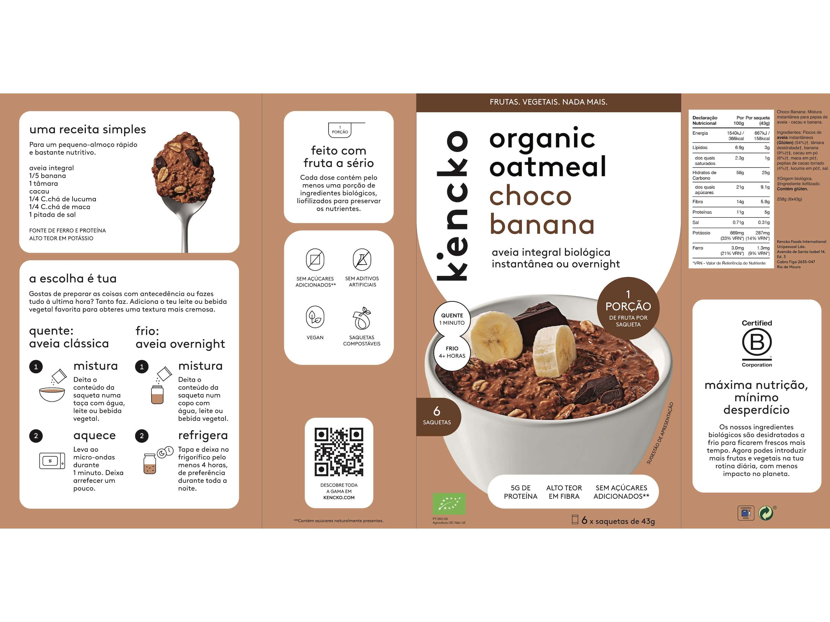 AVEIA KENCKO CHOCOLATE E BANANA 6X43G