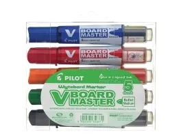 Whiteboardmarker Pilot V-Board Master, rund spids - med 5 stk. ass. farver