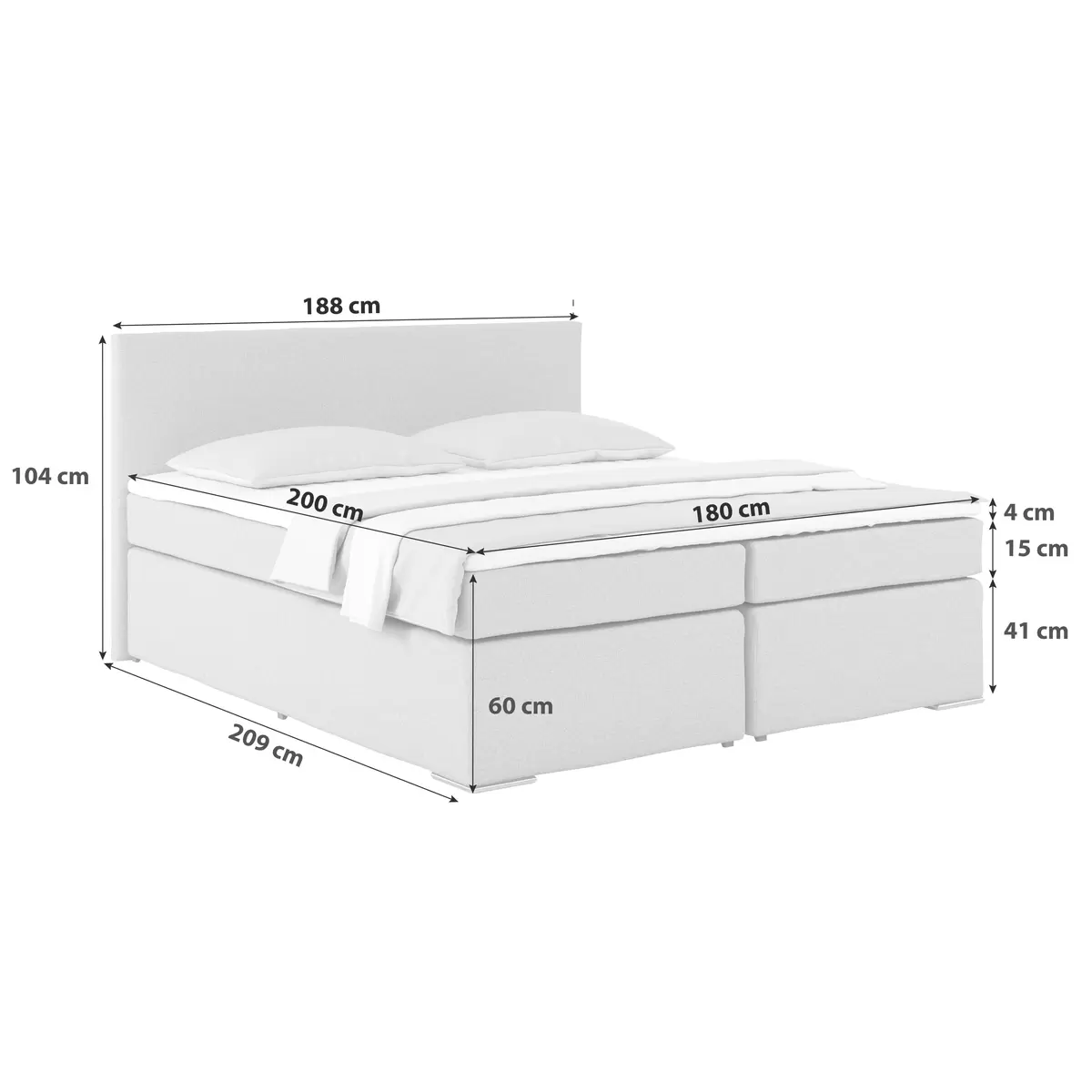Boxspringbett Nero 180 x 200 grau,weiss