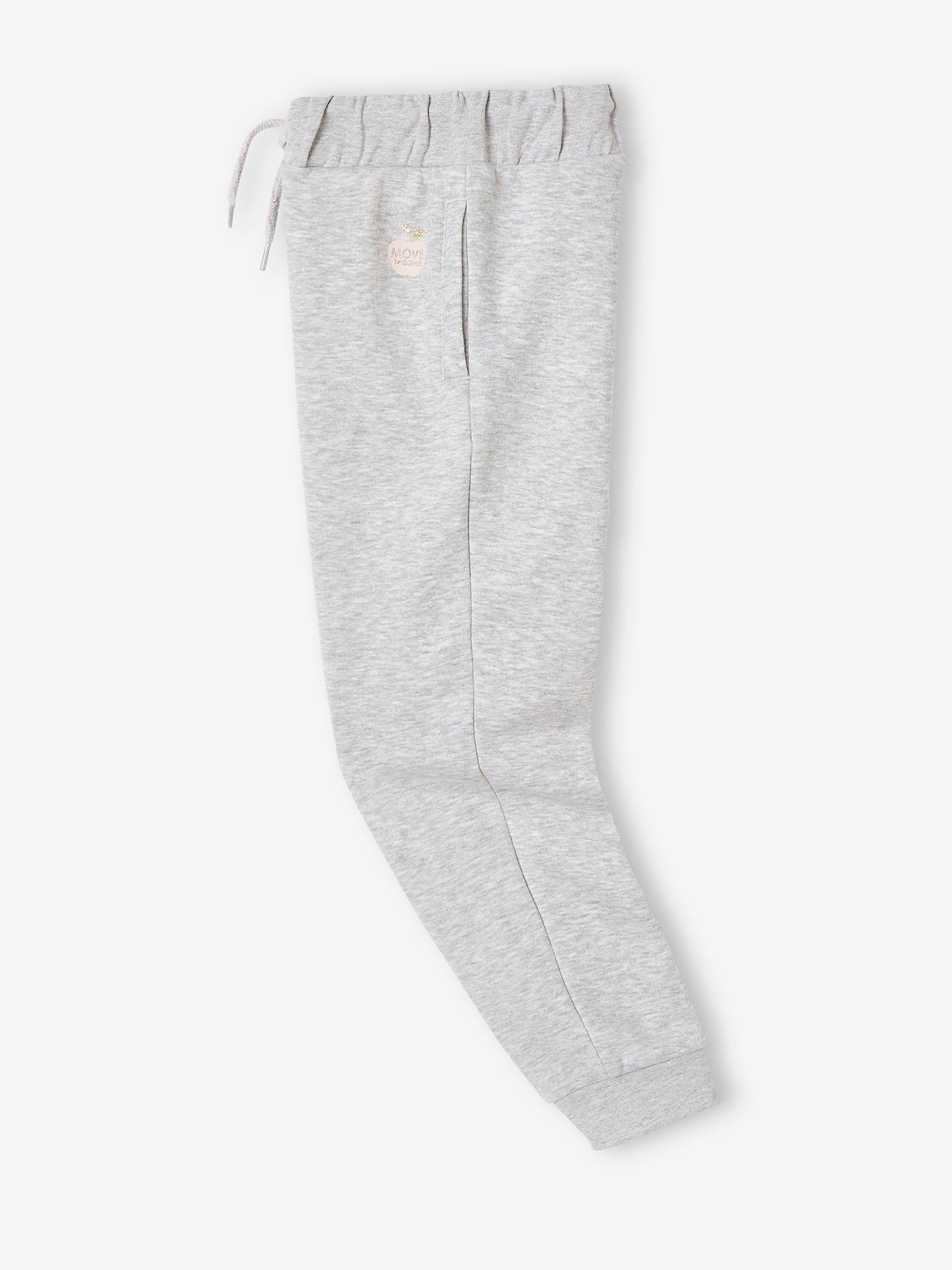 Calça de moletom para meninas, lisa, azul médio com estampas.