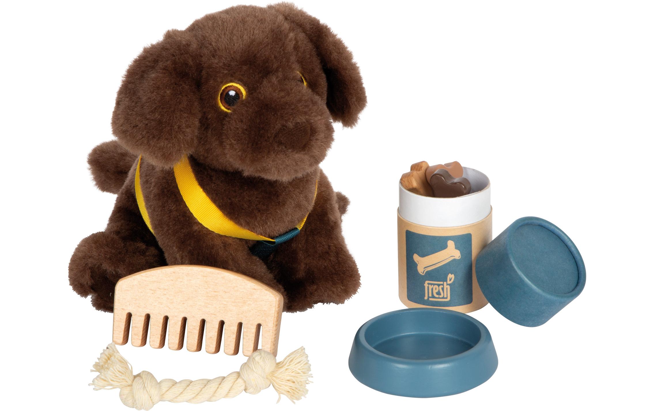 Hund mit Tasche und Pflege-SetPlüschhund mit Transporttasche und Pflegezubehör