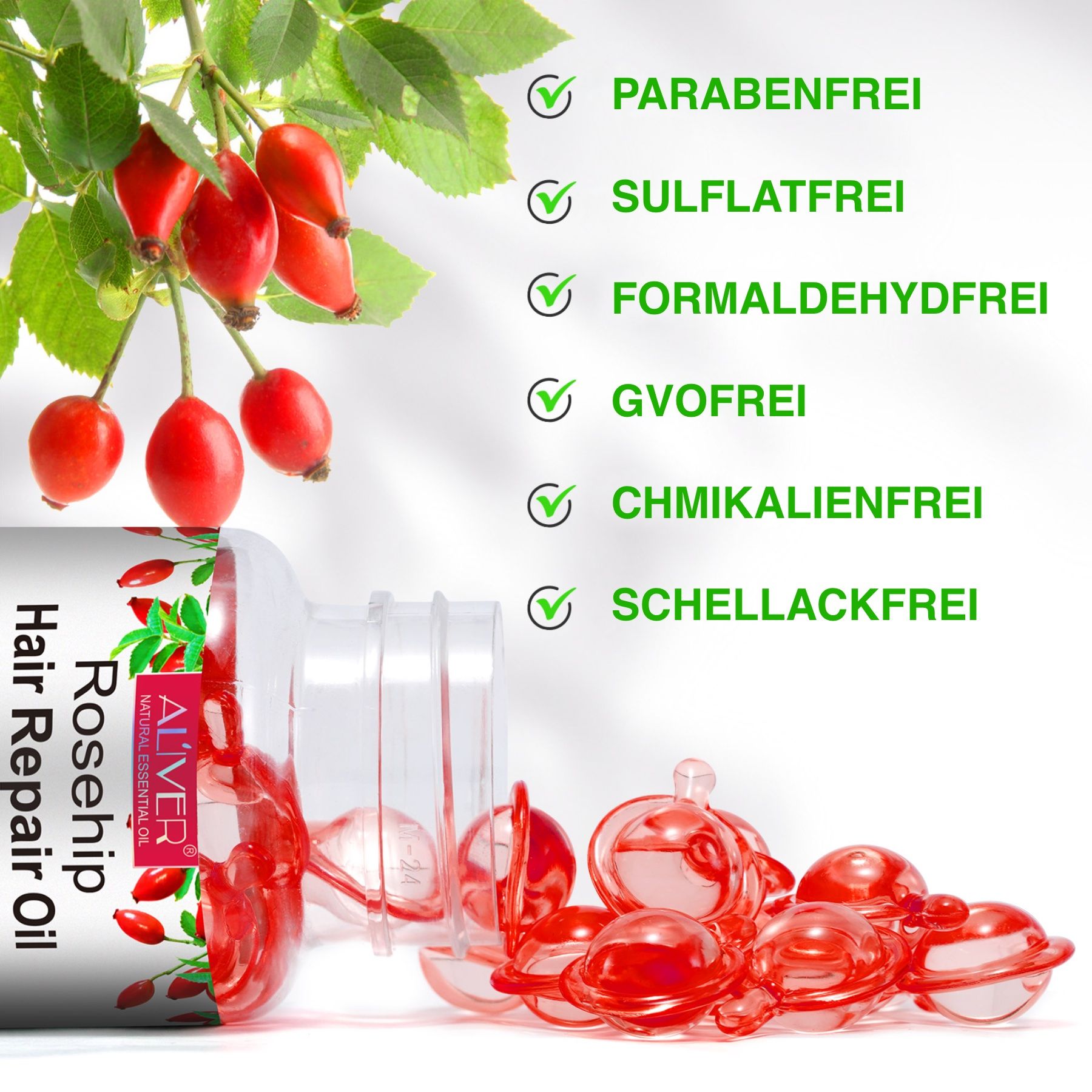 ALIVER Haaröl Hagebuttenöl für Haarwachstum in Kapseln