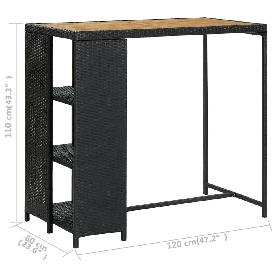 vidaXL - Bartafel - Zwart - Poly rattan