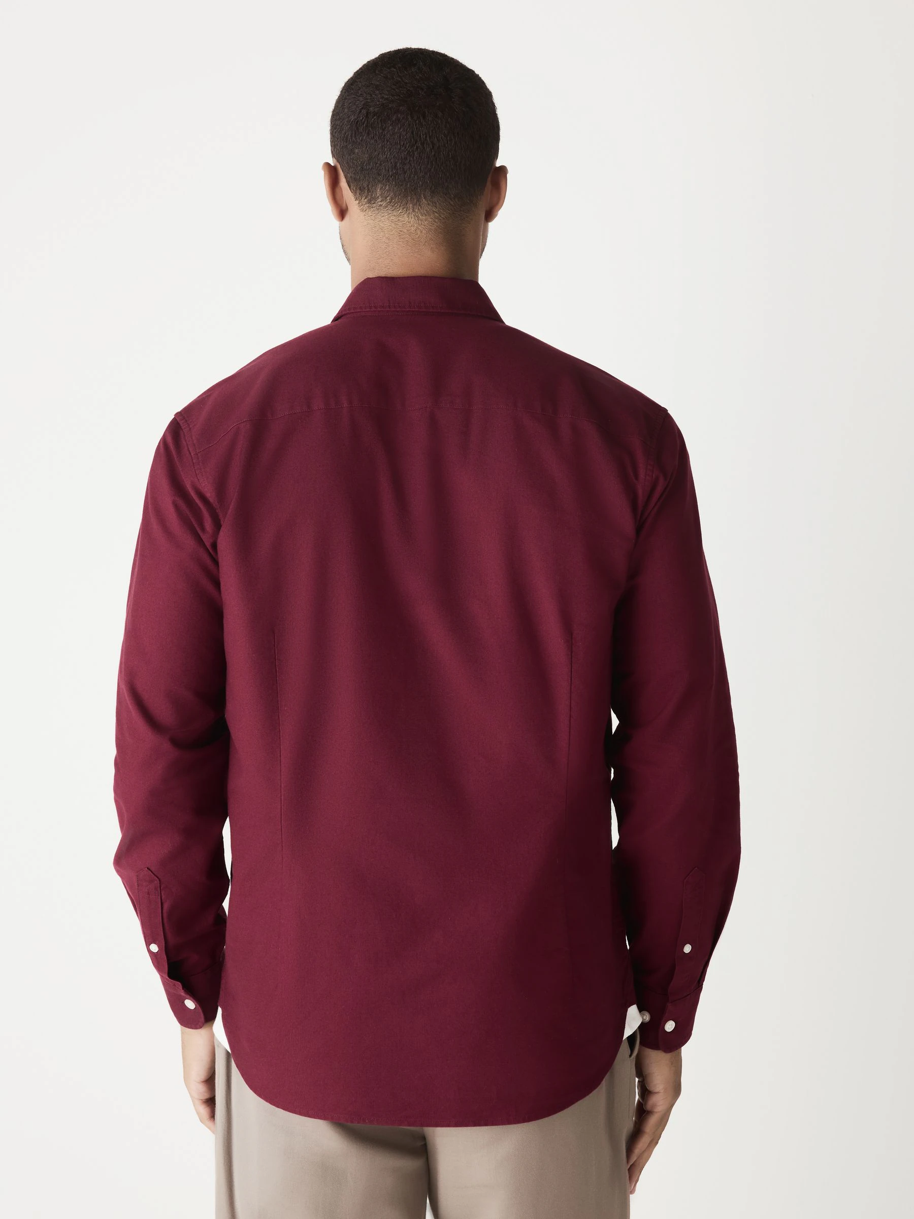 Bordeauxrood - Slim Fit - Oxford-hemd met lange mouwen