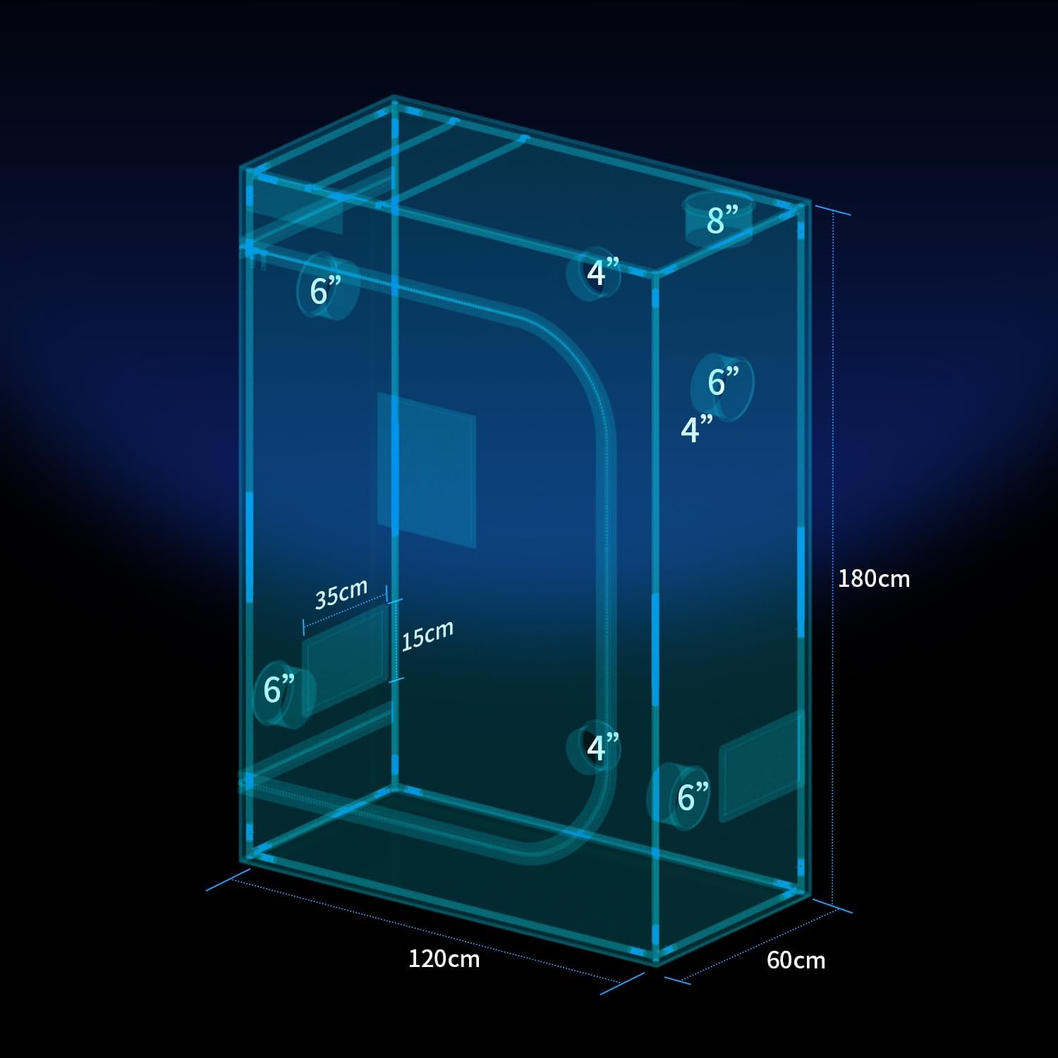 Grow Zelt 120x60x180 cm – 1680D Oxford Indoor Grow Tent mit Diamant Mylar, Lichtdicht & Wasserdicht, Stabiler Metallrahmen, Hochleistungs-Reißverschluss, Belüftung & Bodenwanne