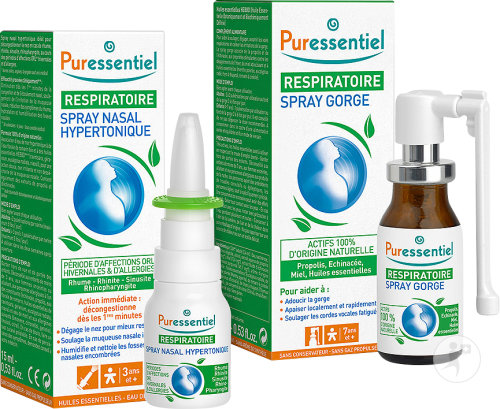 Puressentiel Coffret Respiratoire Spray Nasal Hypertonique 15ml + Respiratoire Spray Gorge 15ml