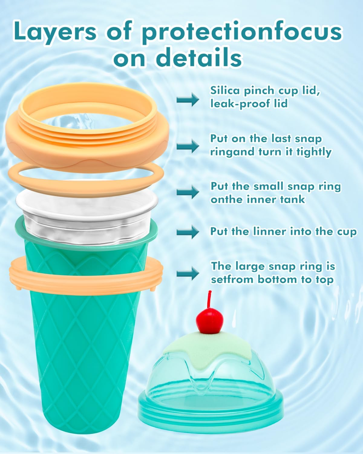 (300ml) Silikon Slushy Maker Cup Gefrorener Smoothie Eis Becher zum Kneten inkl. Löffel Strohhalm - Grün