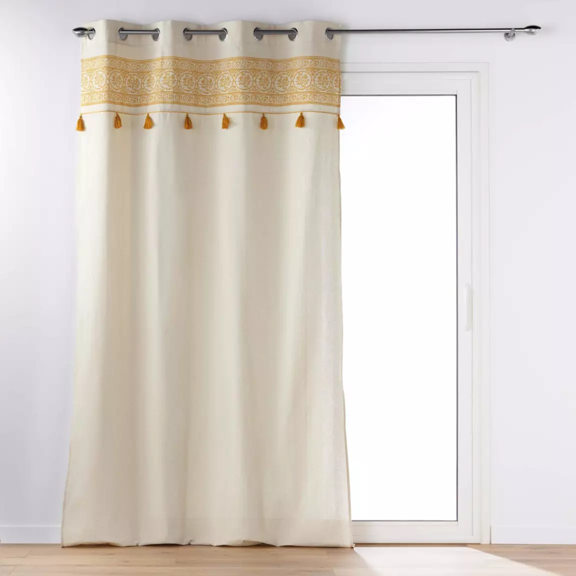 Rideau oeillets pompons (140 x 240 cm) Isalina Jaune