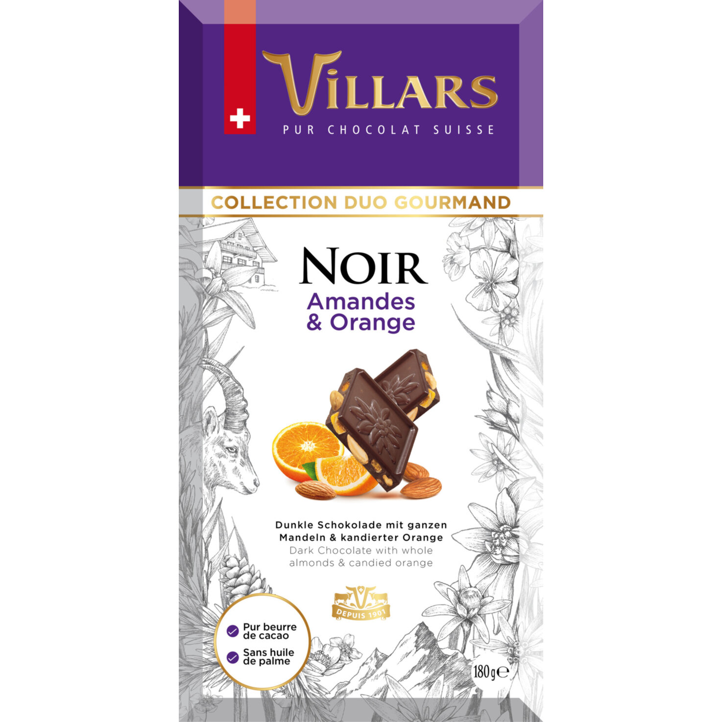 Villars Tafelschokoladeschokolade Noir Mandel & Orange