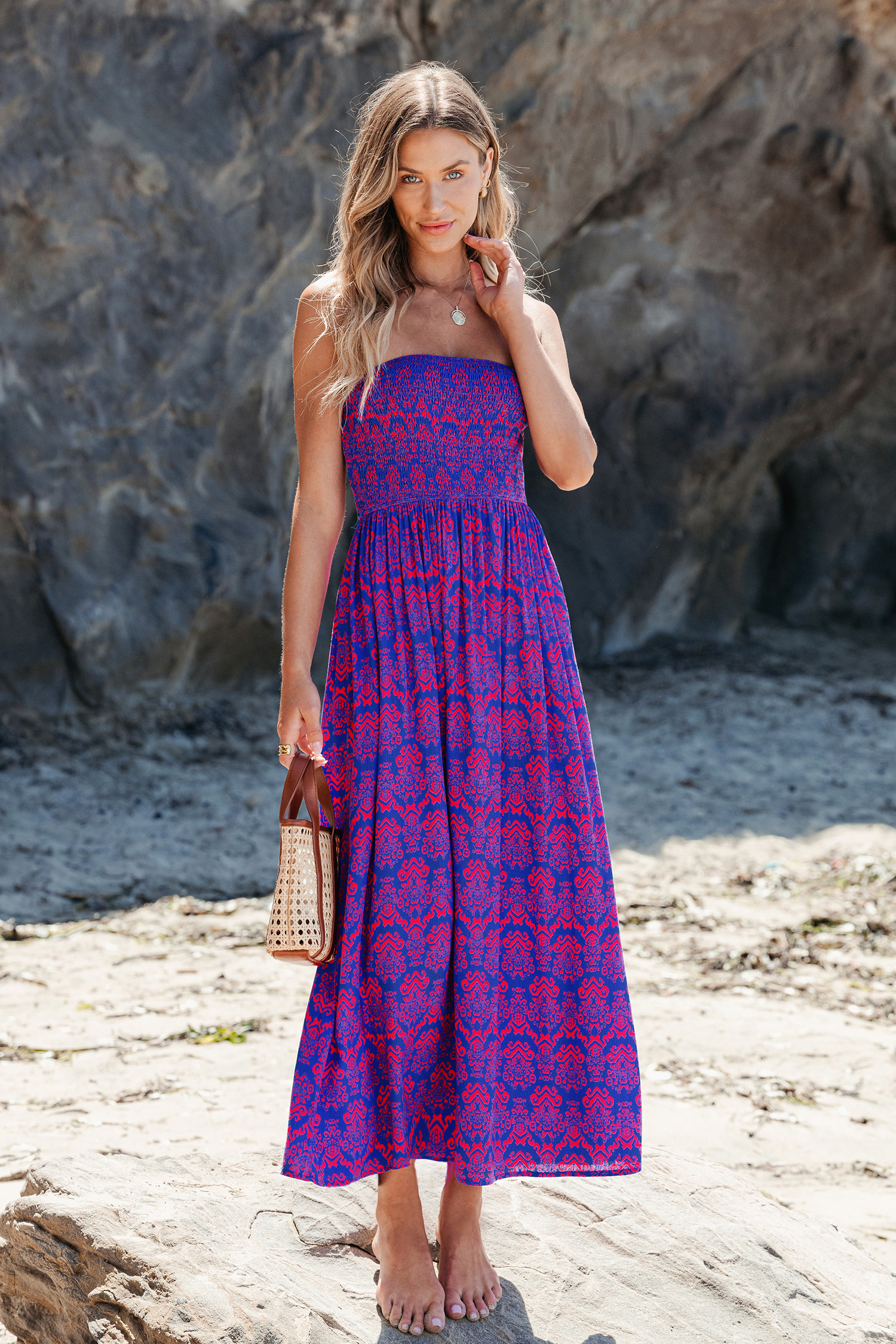 Robe maxi tube avec corsage à smocks boho
