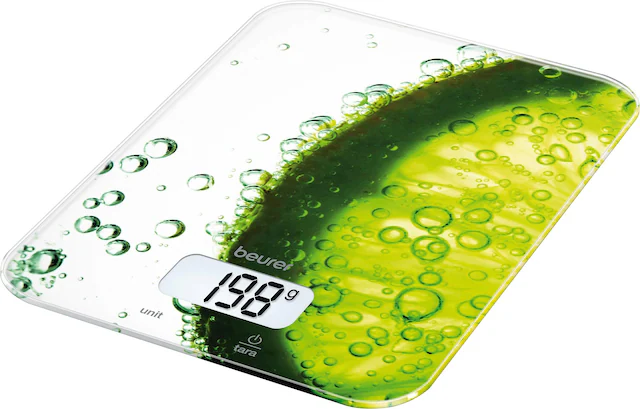 BEURER Küchenwaage »KS 19 Fresh, mit grünem Limonen-Design, Tragkraft bis 5 kg« Leicht zu reinigende Glasoberfläche, Sensortastenbedienung