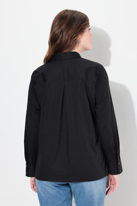 Bluse, drapiert, Hemdkragen, Langarm, Biobaumwolle
