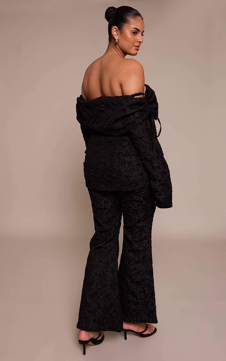 Noir Pantalon Large Grande Taille À Motif Floral Jacquard Avec Taille Repliée