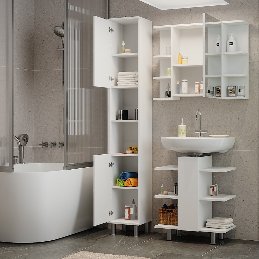 Vicco Badmöbel-Set Fynn Weiß 3 Teile Hochschrank