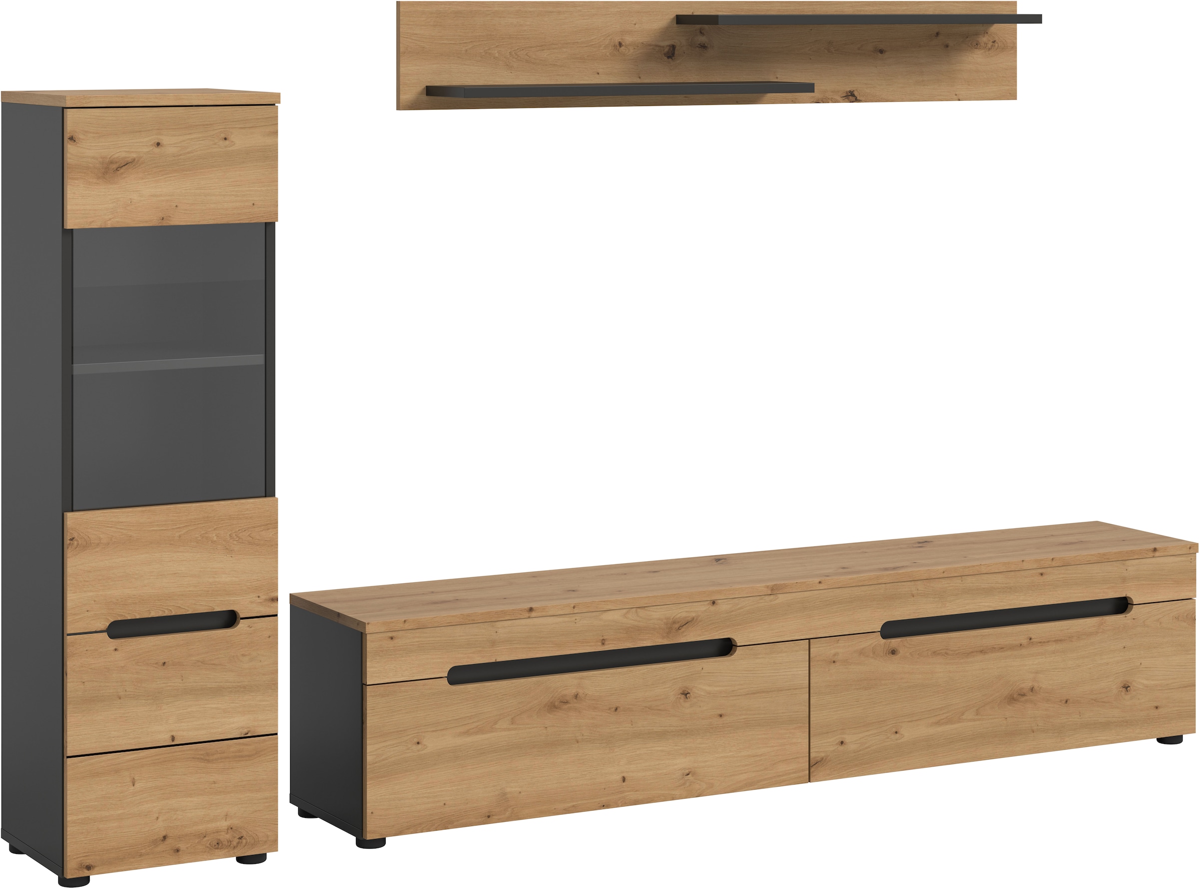 INOSIGN Wohnwand »REHAT, TOPSELLER!, 3-teilig, wahlweise stehend und hängend montierbar« Set bestehend aus: Vitrine, Lowboard und Wandboard, 2 Stk. tlg.