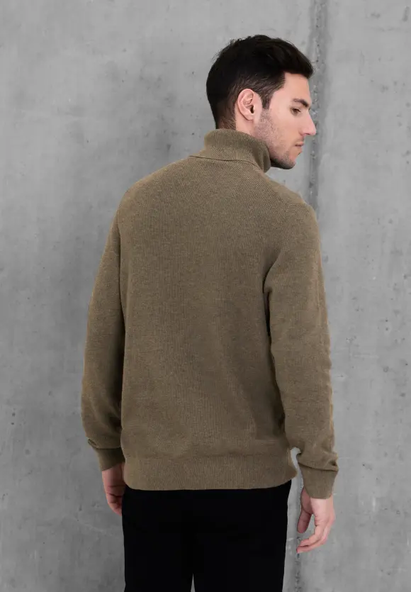 Cosy Rollkragenpullover - dune brown melange