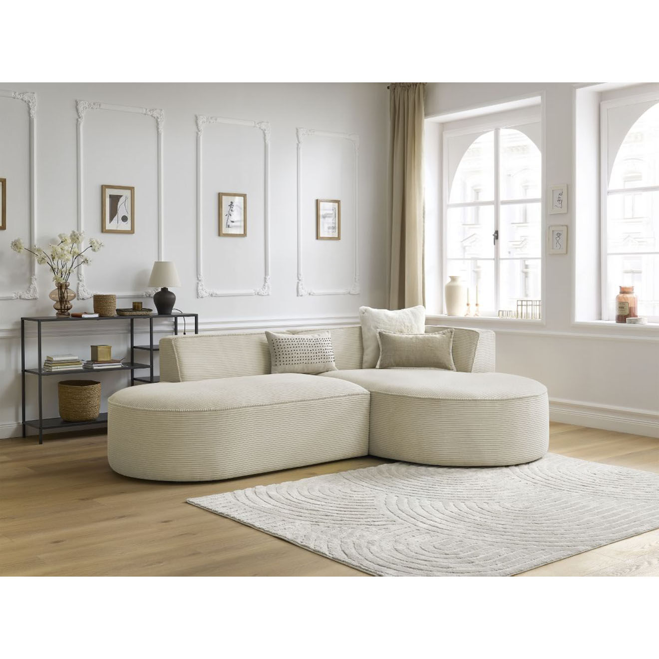 Bobochic Canapé d'angle droit fixe 4 places Rousseau texturé beige - 250x160x72 cm