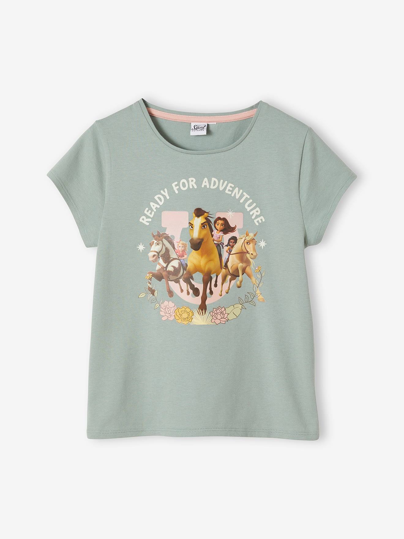 Camiseta Spirit® de manga curta, verde médio liso com estampas.