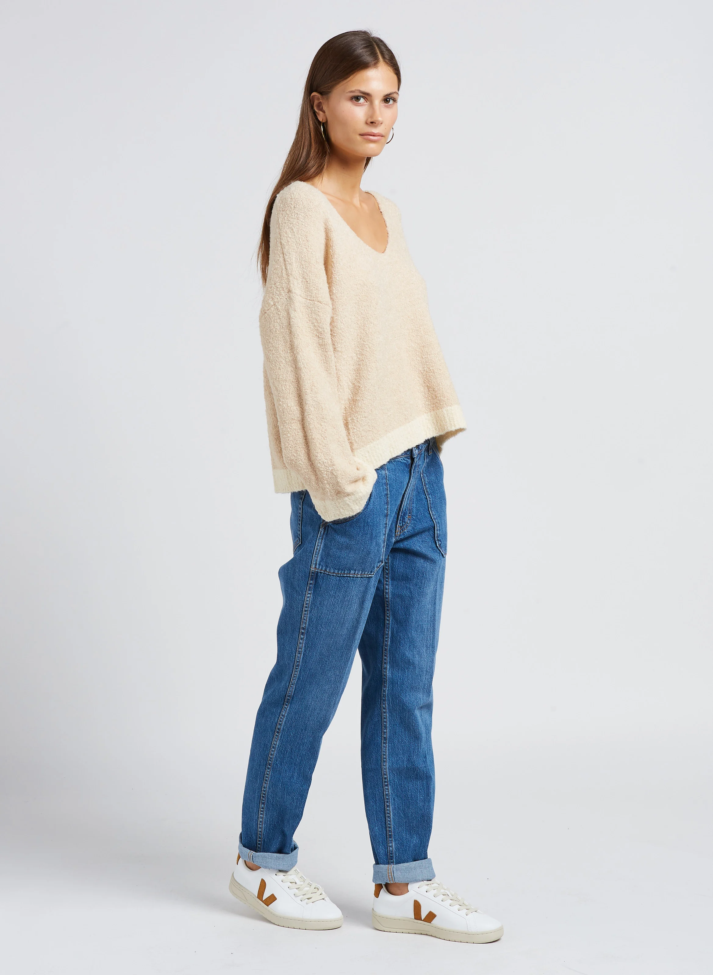 JANE - Jean droit taille haute en coton | Bleu