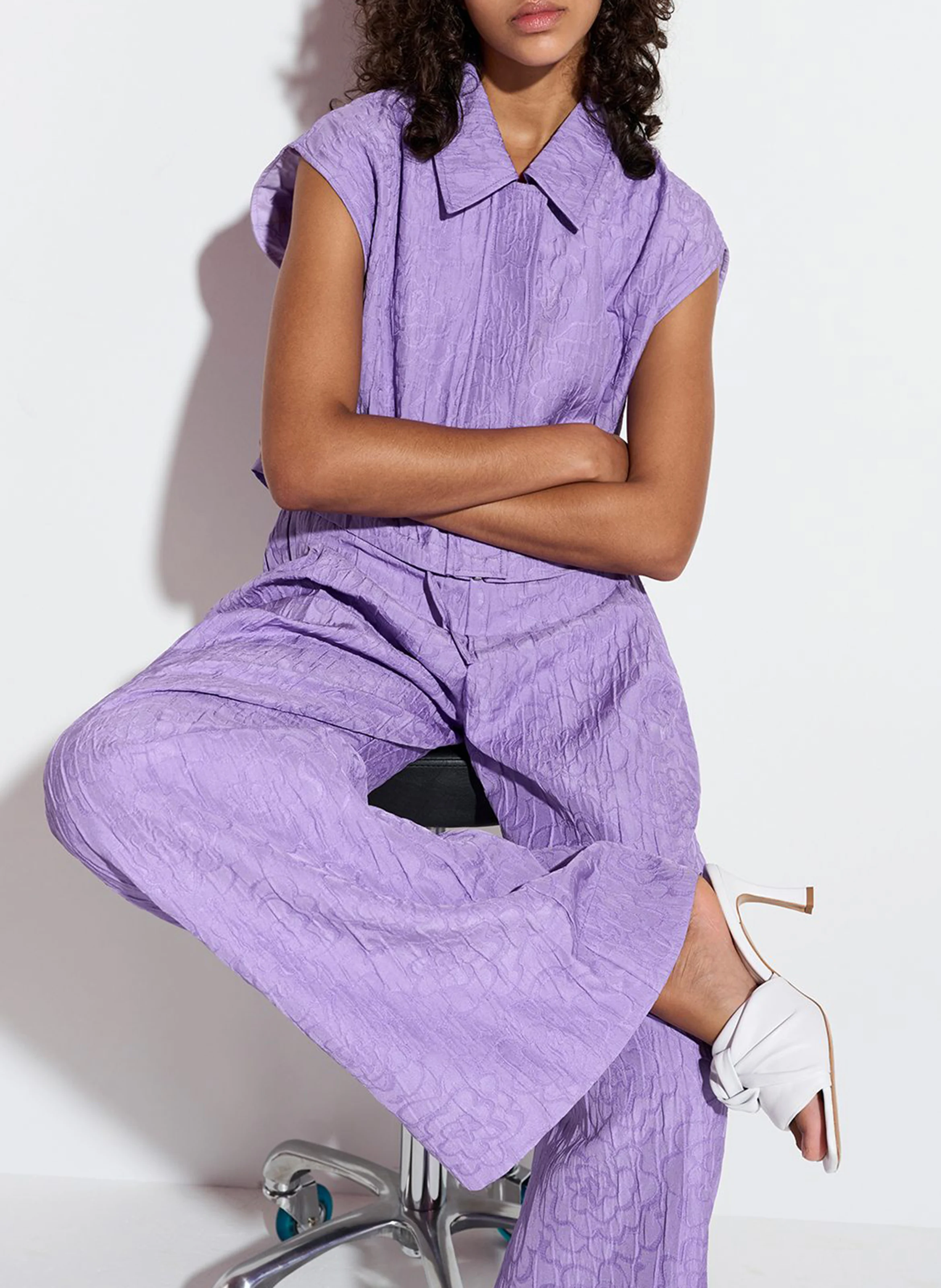 GROUPS - Chemise courte en jacquard fleuri | Violet