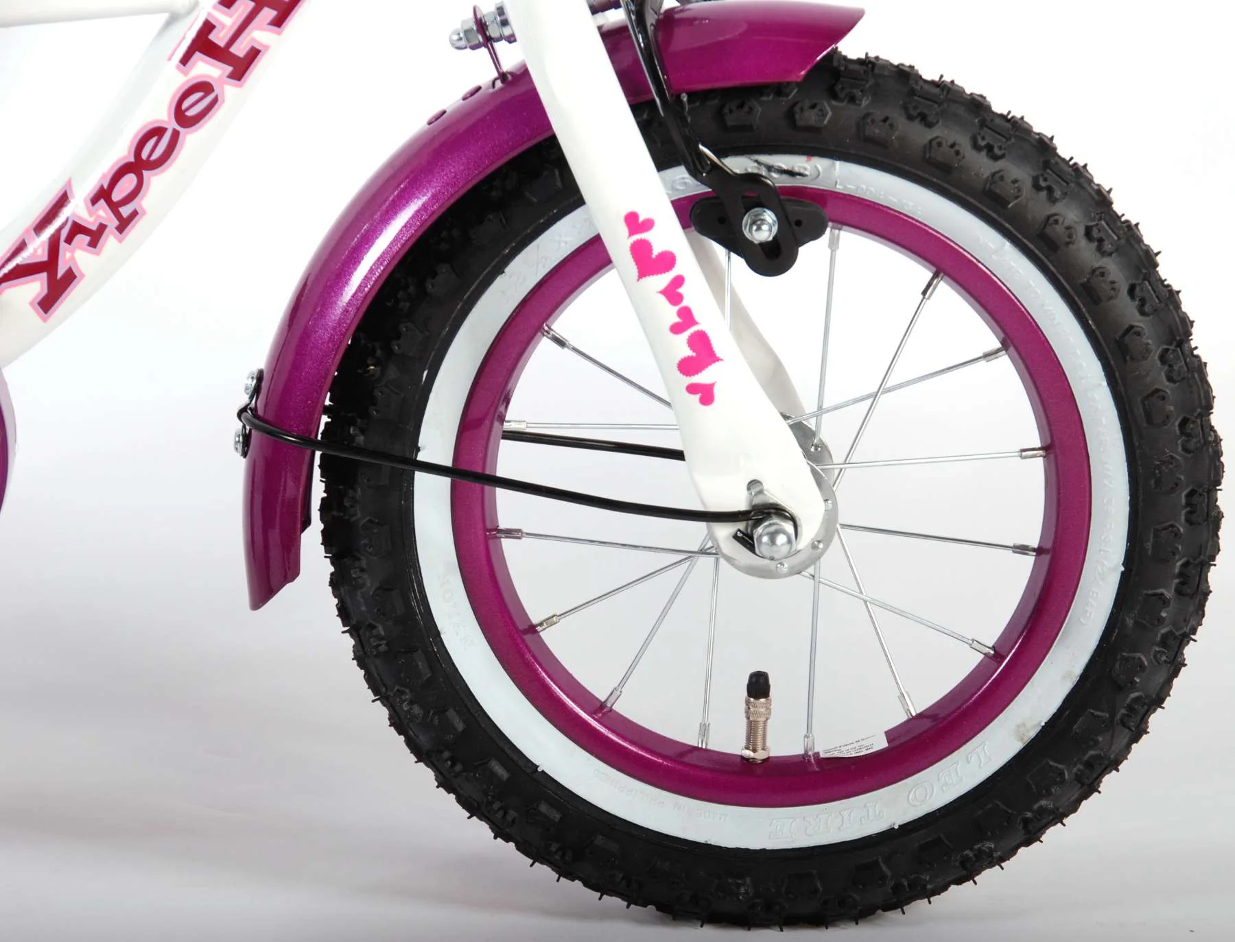 Kinderfahrrad Heart Cruiser für Mädchen 12 Zoll Kinderrad in Weiß/Lila