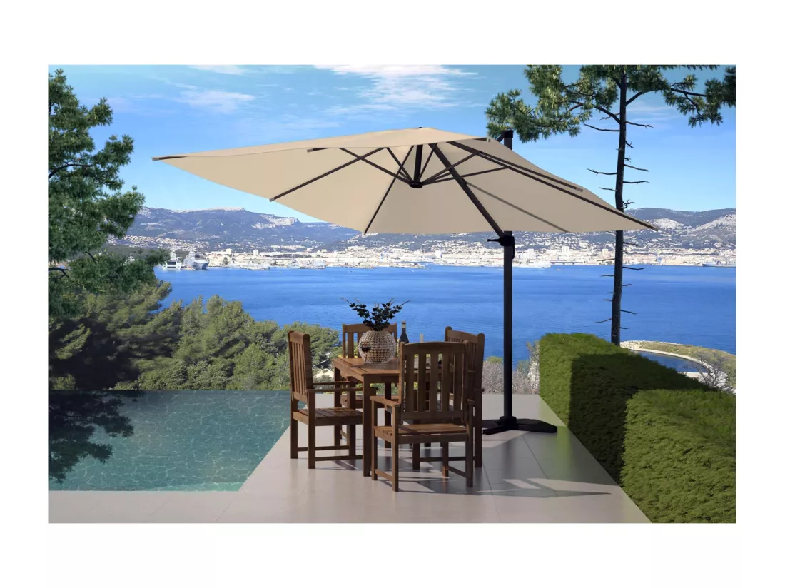 Parasol déporté carré de 3x3m rotatif à 360° écru PALATINO