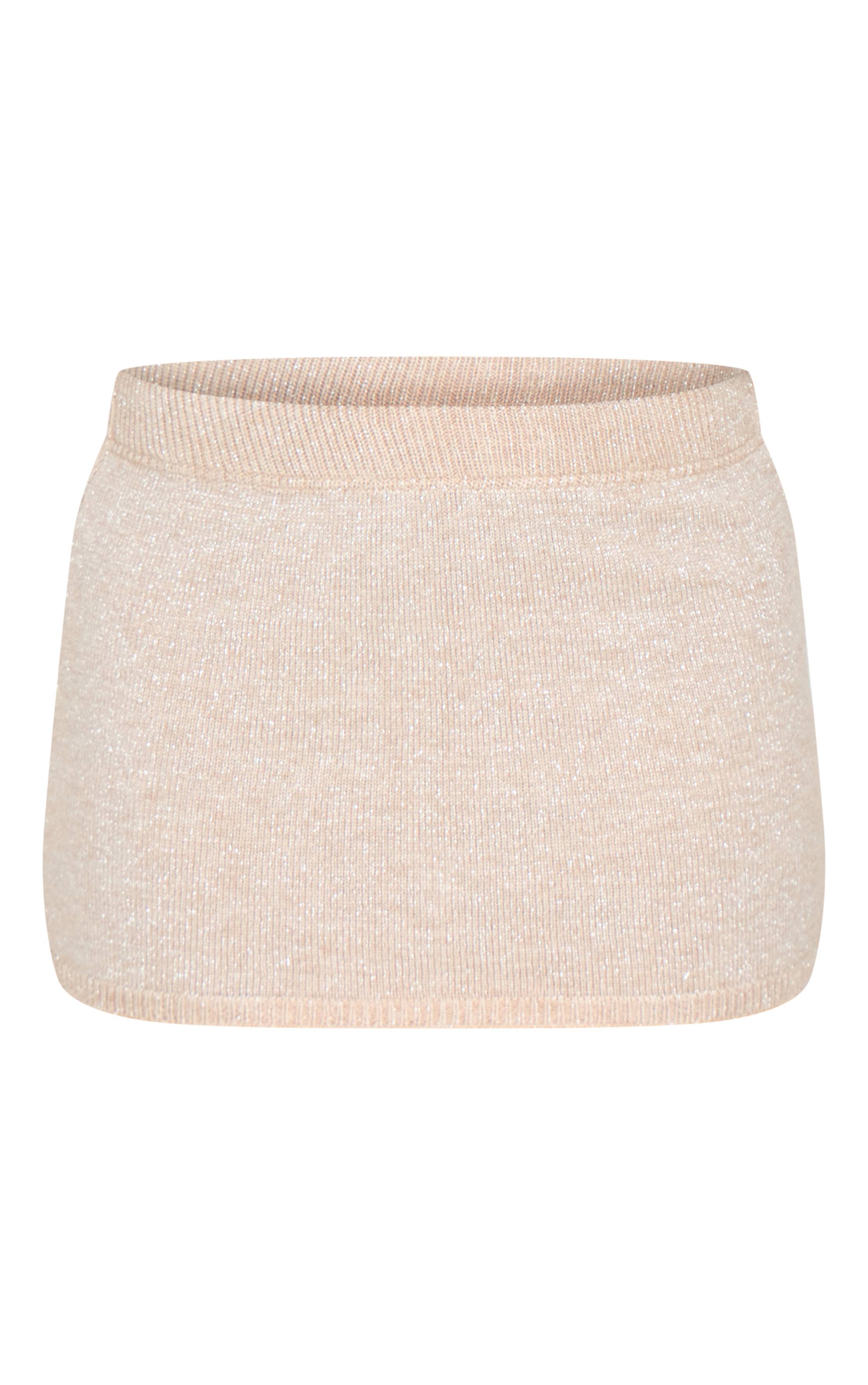 Argenté Jupe Micro Mini En Maille Lurex