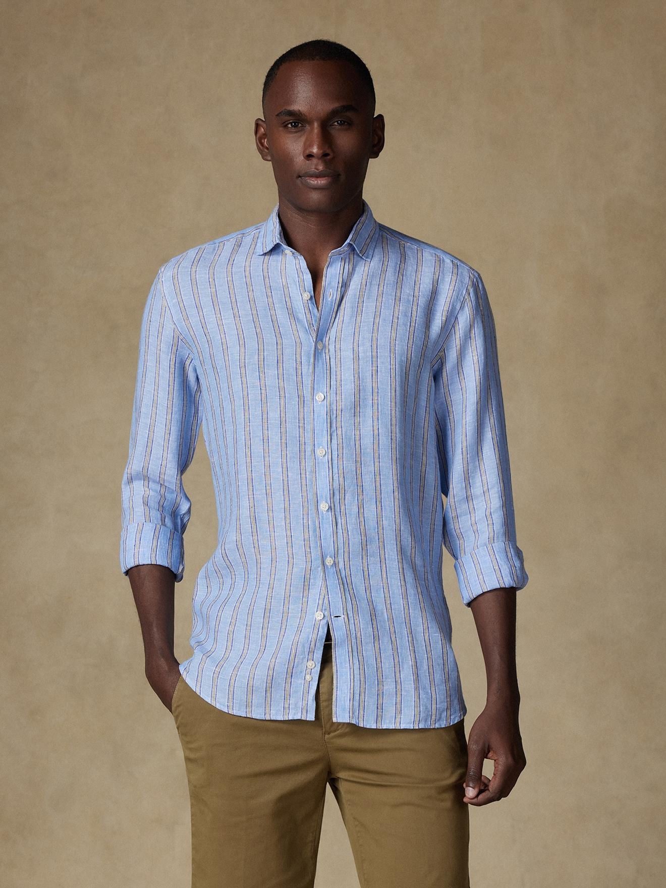 Chemise Ron en lin à rayures ciel