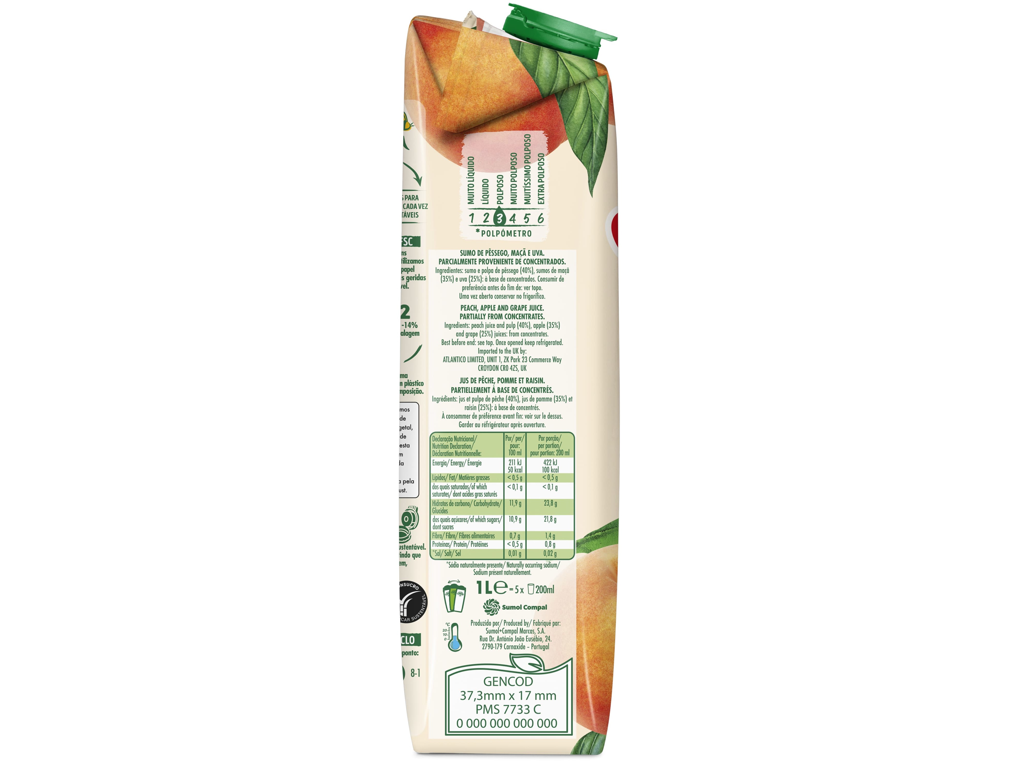SUMO COMPAL 100% PÊSSEGO 1L