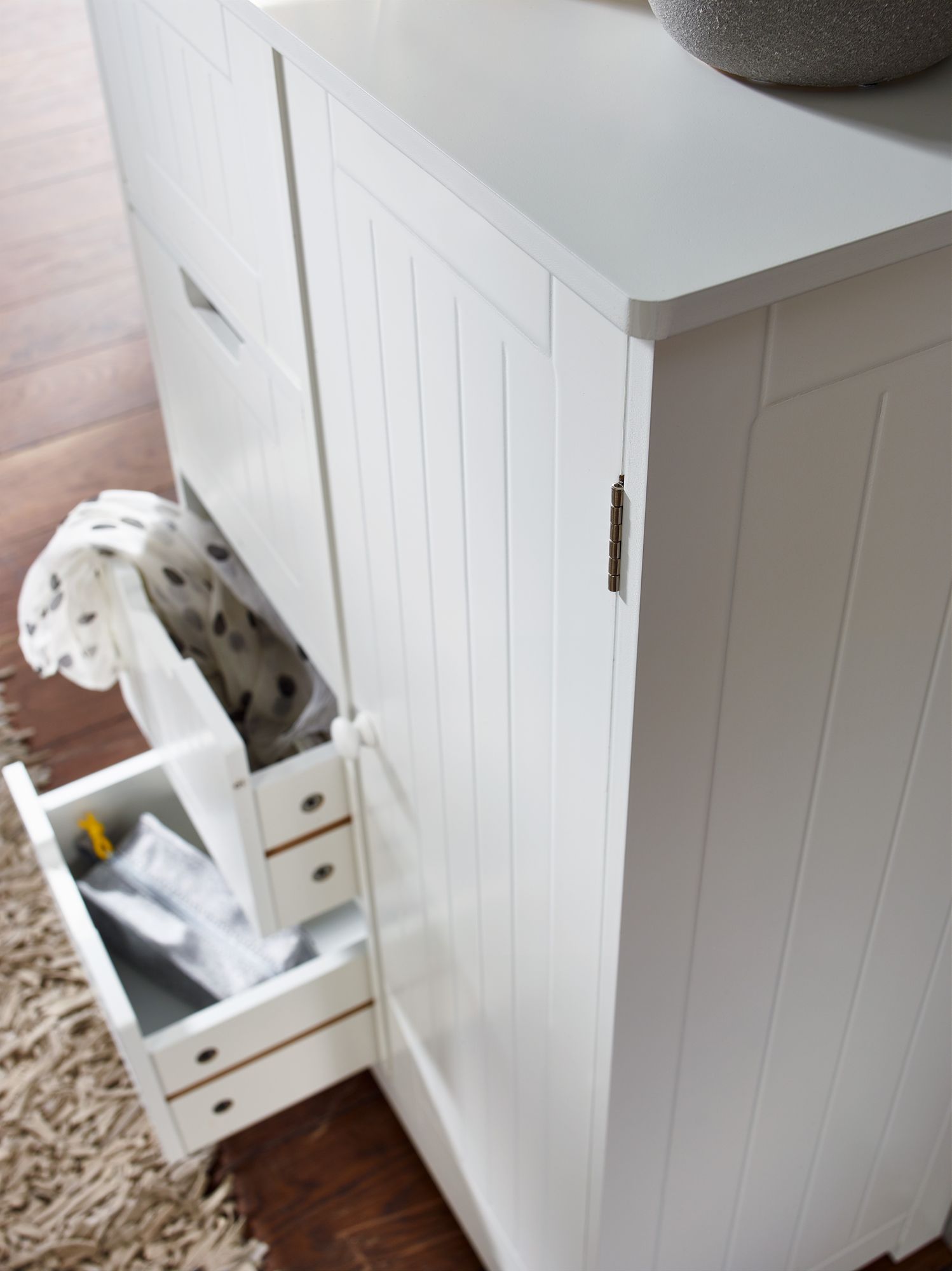 KADIMA DESIGN Badschrank im Landhausstil mit 4 Schubladen und Stauraum, MDF, weiß matt lackiert