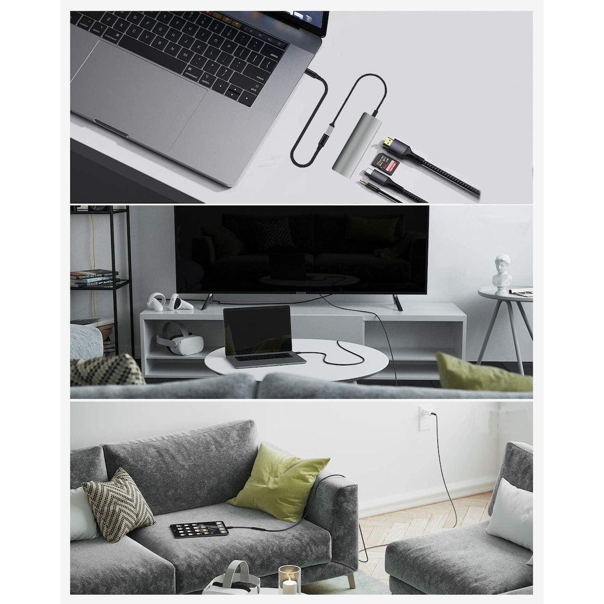 NÖRDIC 1,5m USB2.0 USB-C ha til C ho skjøtekabel 2,4A 480Mbps 12W