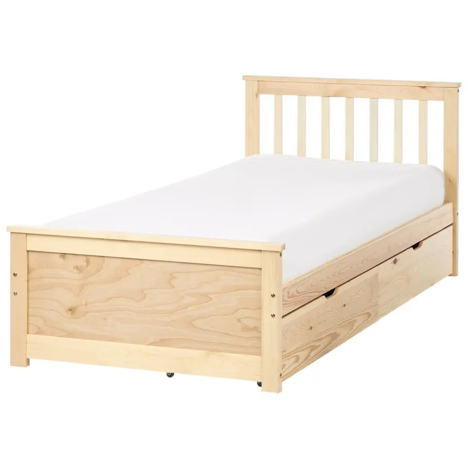 OLENDON - Bed met opbergruimte - Lichtbruin - 90 x 200 cm - Dennenhout