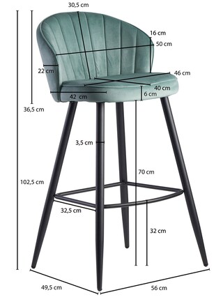 Barhocker mit Rückenlehne schwarz/ grün Samt