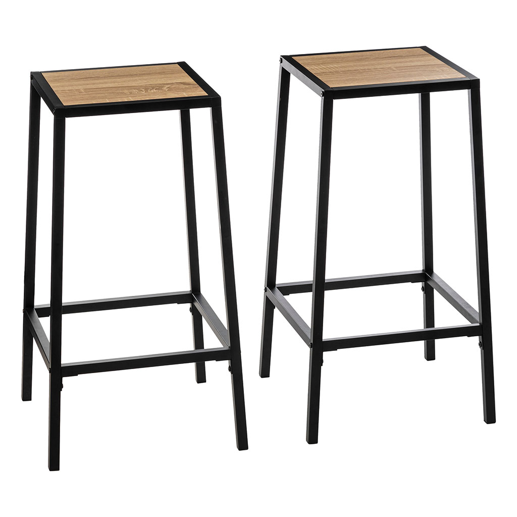 Lot de 2 tabourets de bar métal et bois H 71cm